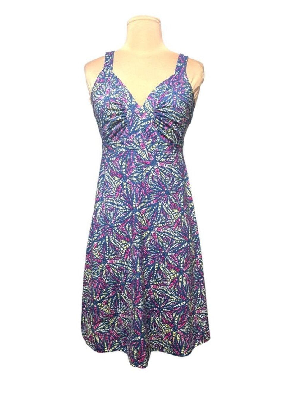 Patagonia Minette Dress Blue Multi Small Active Travel Campin Athleisure EUC